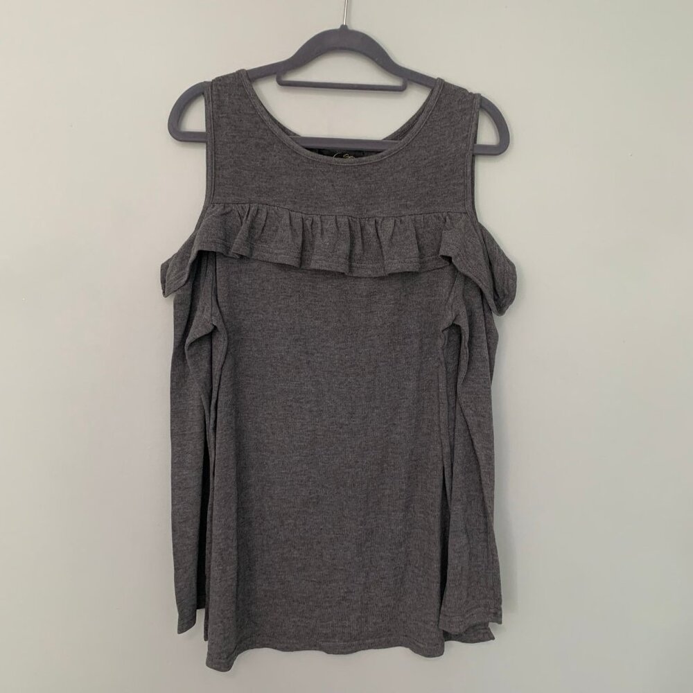 NEW Suzanne Betro Charcoal Ruffle‎ Cold Shoulder Tunic Top 4X Grey